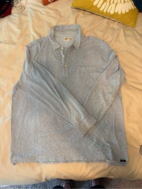 Faherty Light Blue & White Thin-Striped Long Sleeve Polo XXL